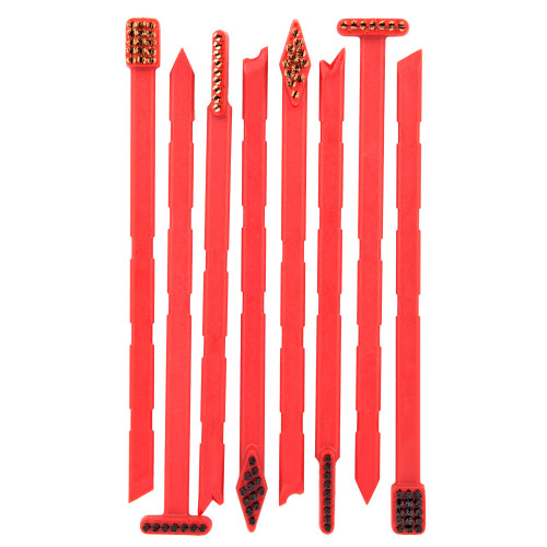 Real Avid AVSB01 Gun Cleaning Tool - Superior Micro Brush Set with Integrated Scrapers, red plastic cleaning tools with small brushes and scraping heads for firearm maintenance.