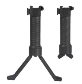 ABC SportZ Made in USA Tactical Bipod Foregrip with Quick Detach Lever and Side Rail, black tactical bipod with foldable legs and adjustable height.