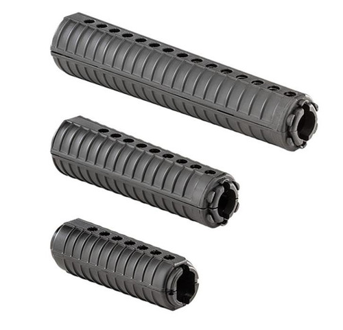 Luth-AR A2 Handguard for Mil-Spec M16 Retro Build, rifle, mid-length, and carbine versions, black synthetic handguards with vent slots for heat dissipation.