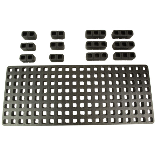 Magpul Industries MAG1456-BLK GRID System - Lightweight Customizable Gear Protection & Organization Solution, black perforated platform with modular rubber blocks and grid panels for organizing tactical gear.