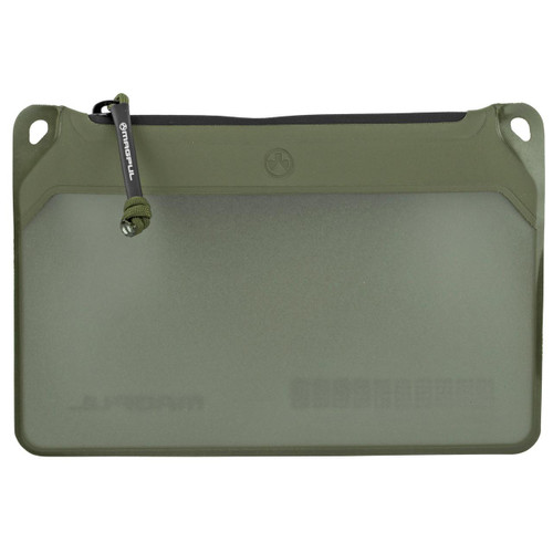 Magpul Industries MAGPUL DAKA WINDOW POUCH SMALL ODG, olive drab rectangular storage pouch with a clear window and a zipper closure.