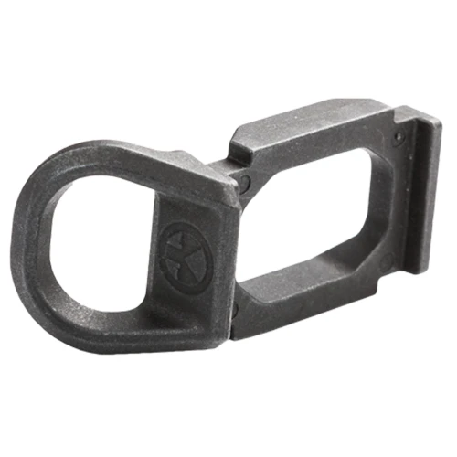 Magpul Industries MAG507-BLK SGA Receiver Sling Mount for Remington 870, durable steel with left and right side attachment, image showing the black metal sling mount for tactical rifle accessories.