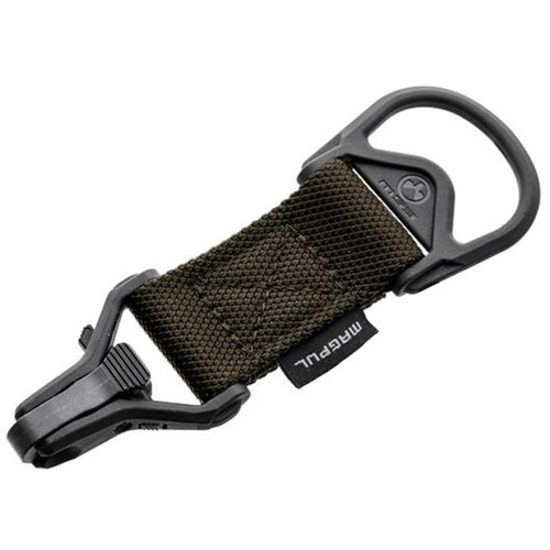 Magpul Industries MAGPUL MS1 Single Point Paraclip RGR, tactical gear clip with a durable brown woven strap and black metal hardware.