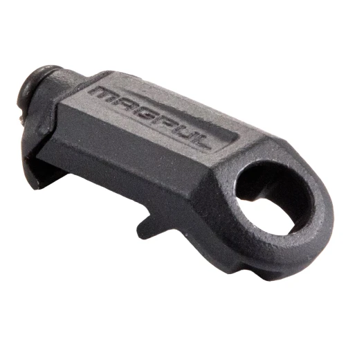 Magpul Industries MAG337-BLK RSA QD Sling Attachment, steel, ambidextrous, Picatinny compatible, shown in close-up view.
