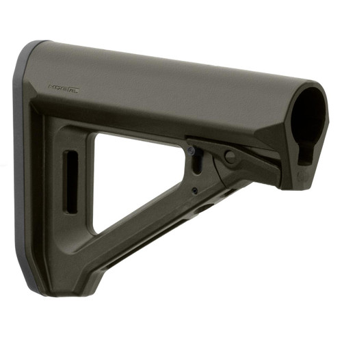 Magpul Industries Moe RL Carb Stk Mil-Spec OD Green, tactical rifle stock with adjustable features for enhanced firearm stability.
