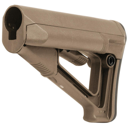 Magpul Industries Str Carb Stk Mil-Spec Fde, tan-colored Mil-Spec firearm stock with adjustable cheek rest and ergonomic design for rifle customization.