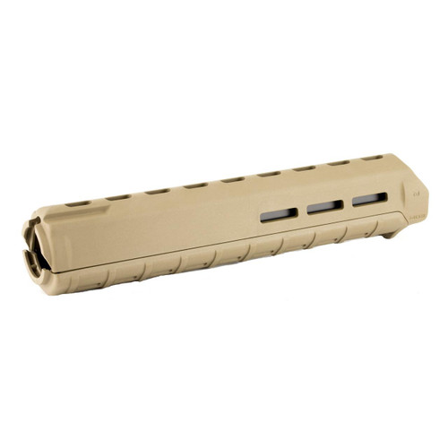 Magpul Industries MAG427FDE Moe M-Lok Handguard Rifle Fde, tan-colored rifle handguard with multiple slots for accessories.