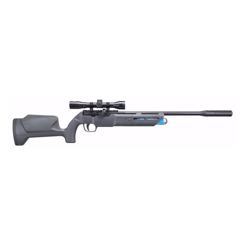 Umarex 2251556 Komplete NCR .177 Air Rifle 12Rd, Modern gray air rifle with scope and silencer.