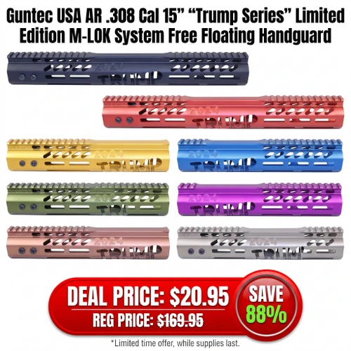Guntec USA GT-15MLK-TRUMP-308 Guntec USA AR .308 Cal 15″ “Trump Series” Limited Edition M-LOK System Free Floating Handguard With Monolithic Top Rail GT-15MLK-TRUMP-308