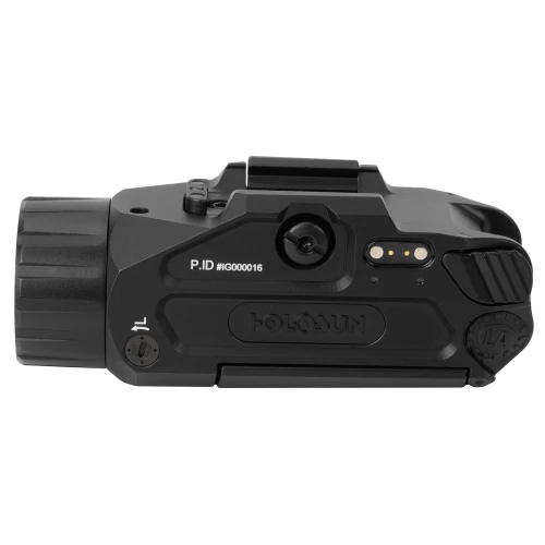 Holosun Technologies Holosun P.ID-DUAL Tactical Light & Laser, compact black tactical device with 1000 lumens, green IR laser, rechargeable battery, and durable aluminum housing.
