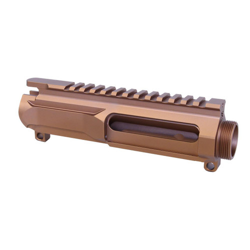 Guntec USA GT-UPPER-SL-BRZ AR-15 5.56 "Slabside" Stripped Billet Upper Receiver, Anodized Bronze, with Picatinny rail and threading on the forward section.