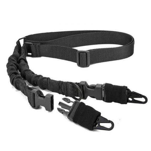 ABC SportZ Heavy Duty 2 Point Tactical Bungee Sling Black, tactical black bungee sling with dual hook attachments for firearms or military gear.