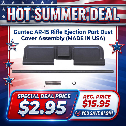 Guntec USA 223GATE AR-15 Rifle Ejection Port Dust Cover Assembly, made in USA, black color with key components displayed.