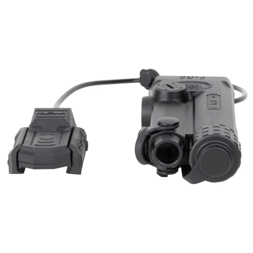 Holosun Technologies Holosun IRIS-GR1 Green Laser Sight - Precision Targeting Rifle Laser with Remote Activation, image showing a compact, gray laser sight device with a remote control attached via a cable.