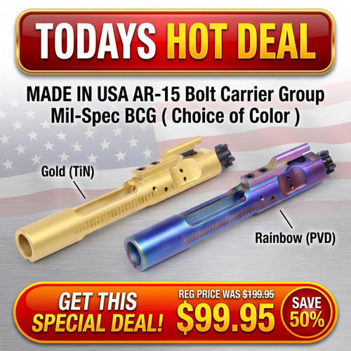 Guntec USA GT-BCG AR-15 Bolt Carrier Group Mil-Spec BCG in choice of color, gold TiN and rainbow PVD finish, for rifles.