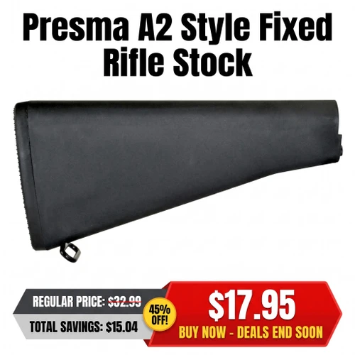 Presma AAST13 A2 Style Fixed Rifle Stock AR-15 .223/5.56, Black (Stock Only) - Black rifle stock for AR-15 with a fixed, A2 style design.