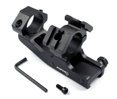 Presma 1" High Profile Cantilever Scope Mount with Dual 45 Degree Top Mini Rail Mounts, black metal scope mount with mounting hardware and Allen wrench.