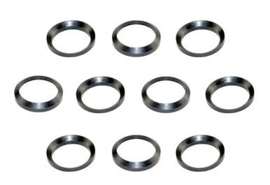 Presma 10 Piece Crush Washer Set, black steel crush washers of various sizes arranged in a grid pattern.