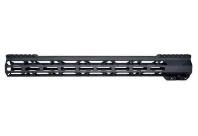 Presma 16.5" Super Light Slim Free Float M-LOK Handguards with Partial Top Rail, 16.5" AR-15 223/5.56, image of a black, slim, lightweight firearm handguard with M-LOK slots and partial top rail for rifle customization.