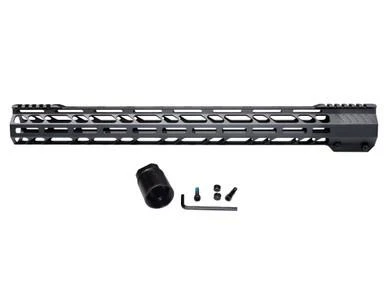 Presma 19.5-inch Lightweight M-LOK Free Float Handguard for 308 Low Profile Uppers, showing a black, elongated handguard with multiple M-LOK slots and mounting hardware.