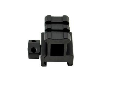 Presma 2 Slot Riser Mount - 1" High Profile, black metal riser mount with two slots and a mounting hole for electronic equipment.