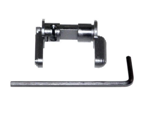 Presma 223/5.56 Ambidextrous Safety Selector Switch, black metal tactical firearm safety switch with textured levers for easy grip and control.
