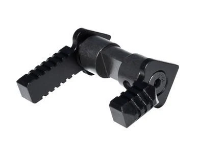 Presma 223/5.56/308 Aluminum and Steel Ambidextrous Safety Selector Switch, Black, display of black metal safety selector switch with textured levers for rifles.