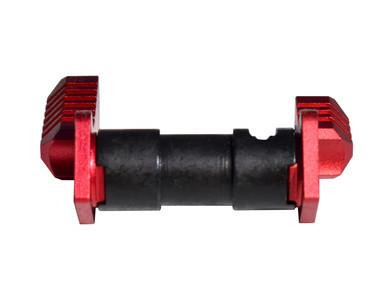 Presma 223/5.56/308 Aluminum and Steel Ambidextrous Safety Selector Switch, Red, with red aluminum levers and black central pin for firearm safety control.