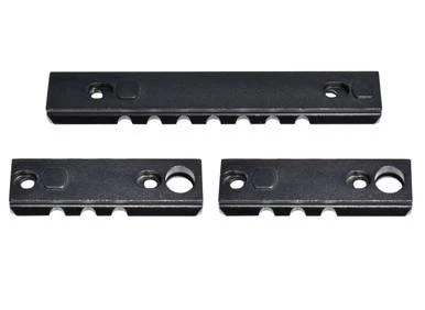 Presma 3 Piece Picatinny Rail Section Kit for Keymod Style Slots, Black, set of three black metal rail sections with hole patterns for firearm attachment.