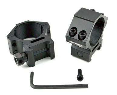 Presma 30mm Low Profile Scope Rings for Picatinny Rail, black scope mounting rings with mounting screws and hex key for installation.