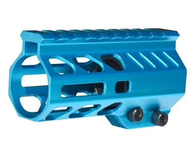 Presma 4.2" Blue M-LOK Free Float Handguard for 223/5.56 Uppers, blue anodized aluminum handguard with multiple M-LOK slots and mounting screws.