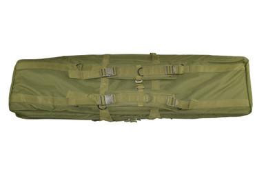 Presma 47" Double Rifle Soft Case, Green, showcasing a long, padded soft case designed to securely hold two rifles with adjustable straps and durable material.