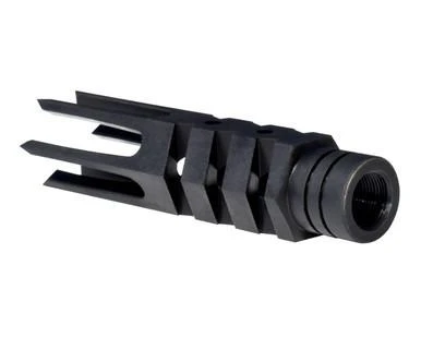 Presma 5/8x24 6 Prong Muzzle Brake for AR-308, Steel, Black, with a black metal finish and six prongs for firearm muzzle attenuation.