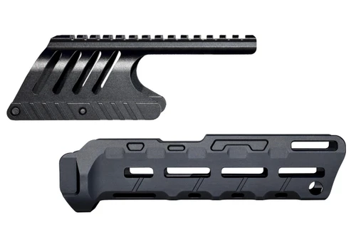 Presma Aftermarket Combo Set for Remington 870 12 gauge - Saddle Mount & Forend - Aluminum - Black, image showing black aluminum saddle mount and forend for shotgun.