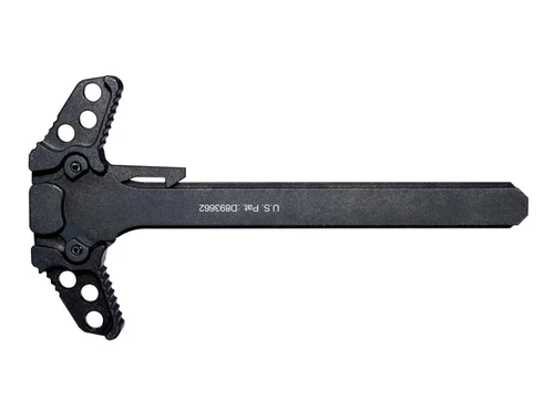 Presma Ambidextrous Charging Handle, Fits Smith & Wesson® M & P 15-22™, Black, image showing the black, ambidextrous charging handle designed for AR-style rifles with textured grips on each side.