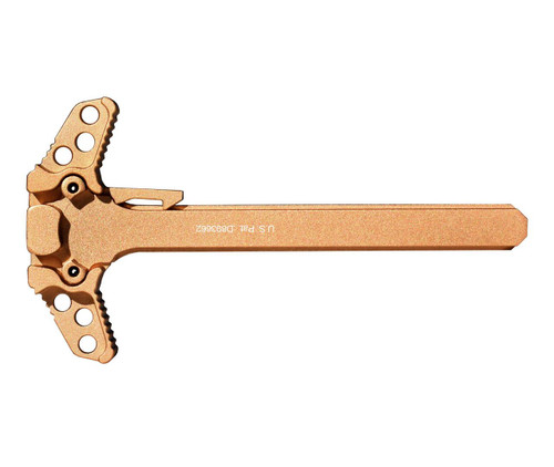 Presma Ambidextrous Charging Handle, Gold-colored firearm accessory for Smith & Wesson® M & P 15-22™, featuring a textured grip and durable construction.