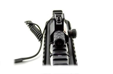 Presma AR Front Sight Post with Red Dot Laser, Receiver Height, Aluminum [MLFSR], view of the front sight and laser attachment mounted on an AR rifle