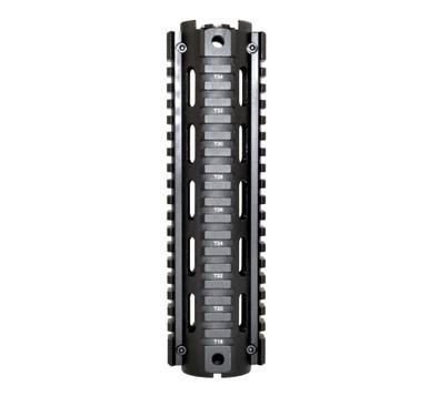 Presma AR-15 8.7'' Mid-Length 2pc Drop-In Handguard with TRIANGLE End Cap - Black anodized aluminum, multiple mounting slots, and tactical rail for customization.