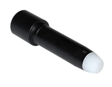 Presma AR-15 AR9 Extended Length Buffer, 4-Inch Length, 8 oz, Dacromat, cylindrical black firearm buffer with white tip.