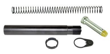 Presma AR-15 Carbine Buffer Tube Kit with 9.3" Round Tube, black buffer tube, coil spring, end plate, and castle nut, all necessary for assembling or upgrading AR-15 rifles.
