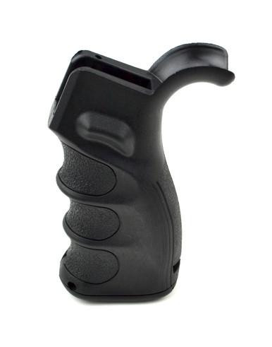Presma AR-15 Rear Pistol Grip, Beavertail, Black, ergonomic firearm grip with textured finger grooves for enhanced grip and control.