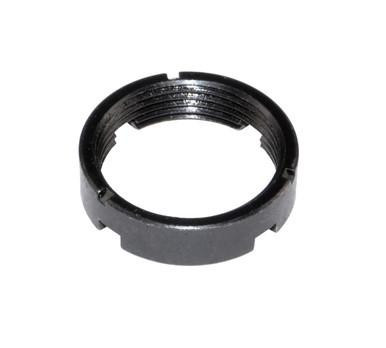 Presma AR-15/ M16 Receiver Extension Castle Nut, Steel, Mil Spec, black steel castle nut with internal threading for firearm assembly.