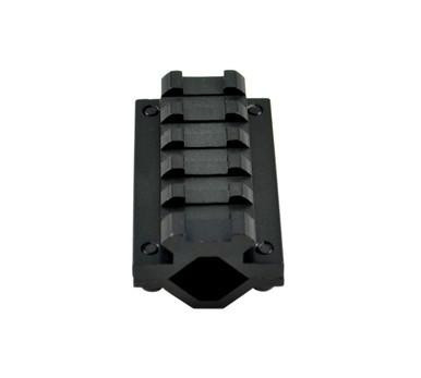 Presma Barrel Mount Picatinny Rail Section, black metal rail with multiple mounting slots for attaching accessories to firearm barrels.