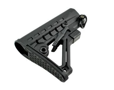 Presma Commercial Adjustable Stock w/ QR Sling Adapter, Black, tactical adjustable rifle stock with QR sling mount and ergonomic design for firearm stabilization and customization.