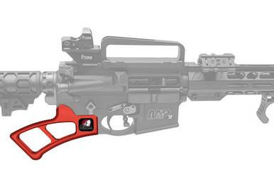 Presma Featureless Skeletonized Rear Pistol Grip, Red [GP32-R], showcasing a skeletonized ergonomic pistol grip in vivid red color designed for firearm customization.