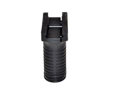 Presma Fixed Polymer Stubby Picatinny Foregrip, Black, from a front view showing the compact design and mounting mechanism.
