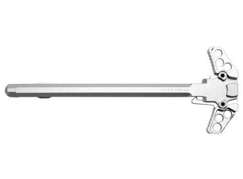 Presma Inc Ambi 223/5.56/9mm Charging Handle, Silver (CH04-S), metallic silver charging handle with textured grip and precision-machined components.