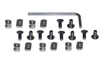 Presma M-LOK Replacement T Nut & Screw Set, 10 pcs - a collection of T nuts, screws, and an Allen wrench used for firearm rail systems assembly.