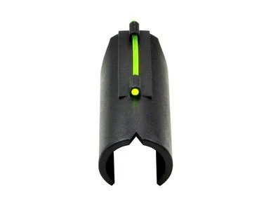 Presma Shotgun Snap-on GREEN Fiber Optic Front Sight [MBFGS], close-up of black metal front sight with green fiber optic insert for improved target visibility.