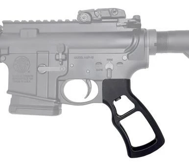 Presma Skeletonized Rear Pistol Grip, Black [GP30], close-up view of a black skeletonized pistol grip attached to a firearm.